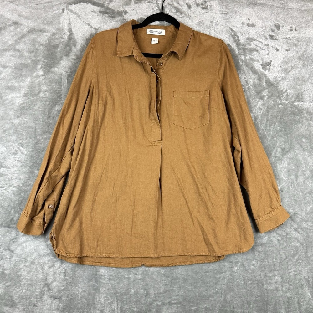 Coldwater Creek Popover Tunic Women's L Tan Light Brown Cotton Blend